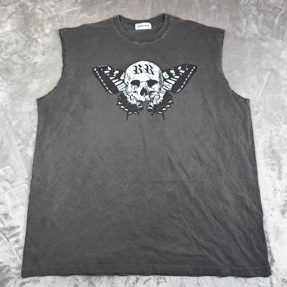 Ryoko Rain Shirt Mens Mens XXXL Gray Skull Butterfly Sleeveless Muscle Tank Top